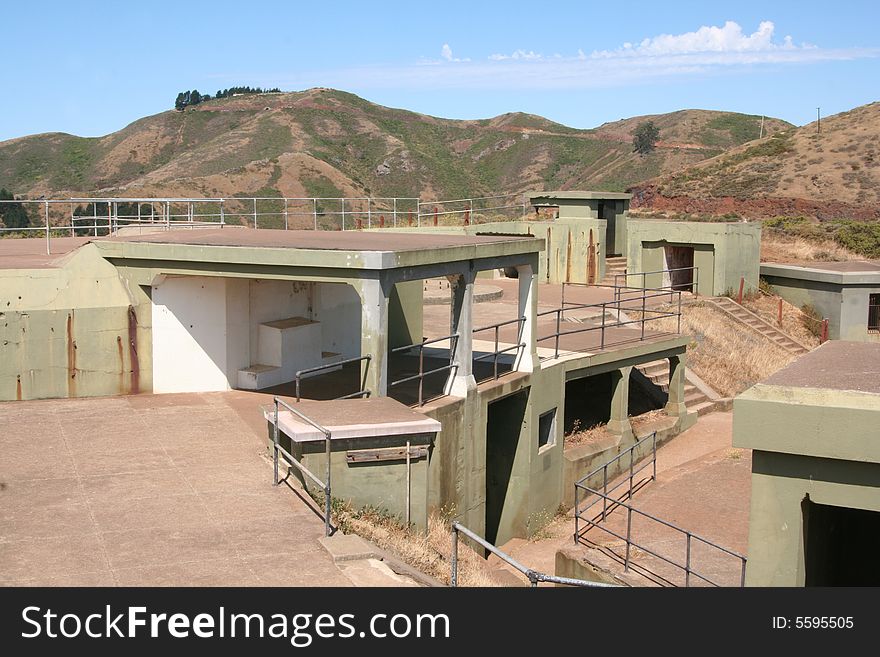 Historic USA military Fort Baker, Battery Spencer, San Francisco, California, Marin Headlands side. Historic USA military Fort Baker, Battery Spencer, San Francisco, California, Marin Headlands side