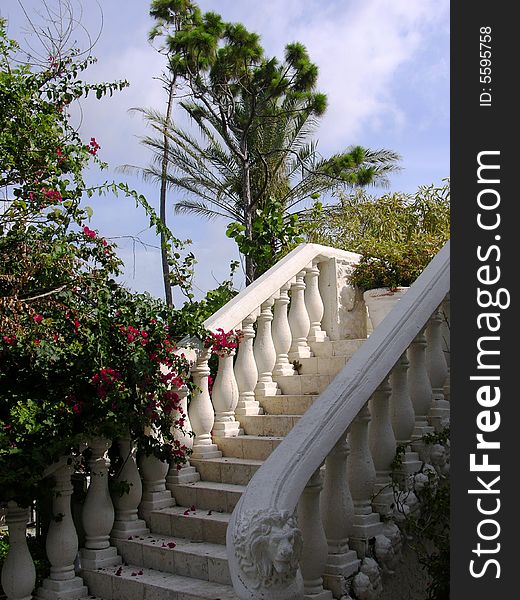 The old style stairs in Our Lucaya town on Grand Bahama Island, The Bahamas.