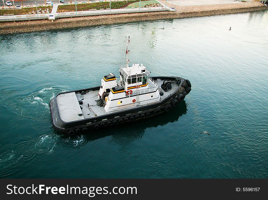 Tug Boat from Ship with a walkway and landing pad