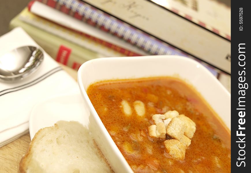 Bowl of minestrone soup with bread. Bowl of minestrone soup with bread