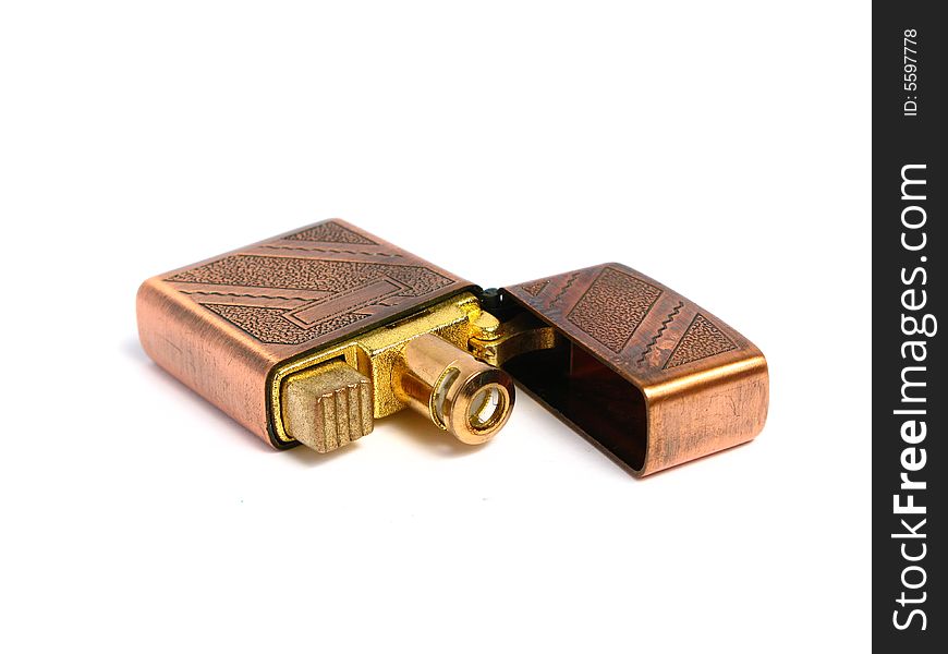 Old Bronze lighter on a white background