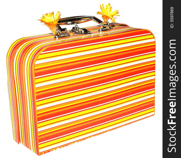 Striped suitcase with yellow flowers