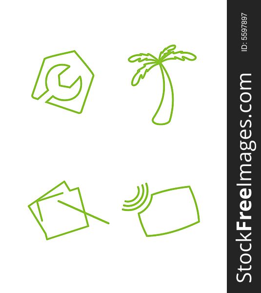 Character green icons, that represent workshop, presentations, retreats and webcast.