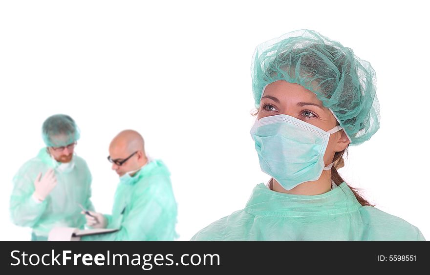 Details successful healthcare workers on white background