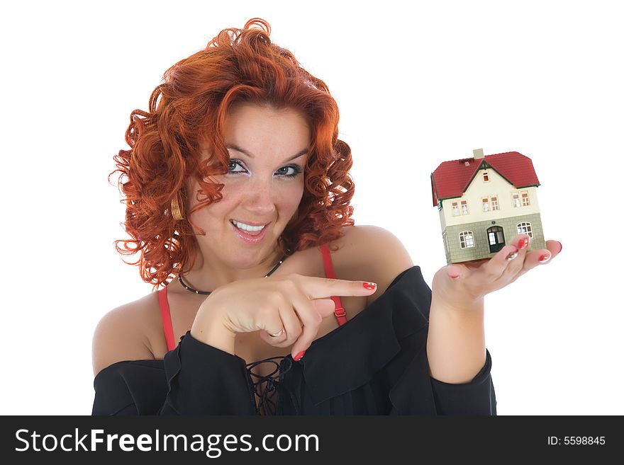 Business Woman Advertises Real Estate On White