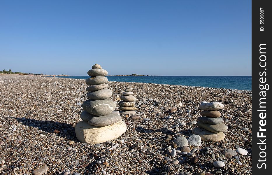 Balanced stones on a beach. Balanced stones on a beach