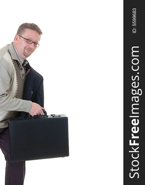 Middle aged smiling businessman, casual dressed, studio shot