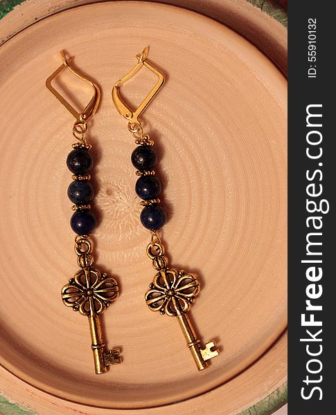 Lapis Lazuli golden earrings in antique style