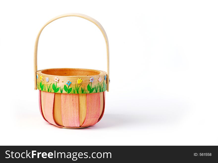 Pink decorated wooden basket isolated on white. Pink decorated wooden basket isolated on white.