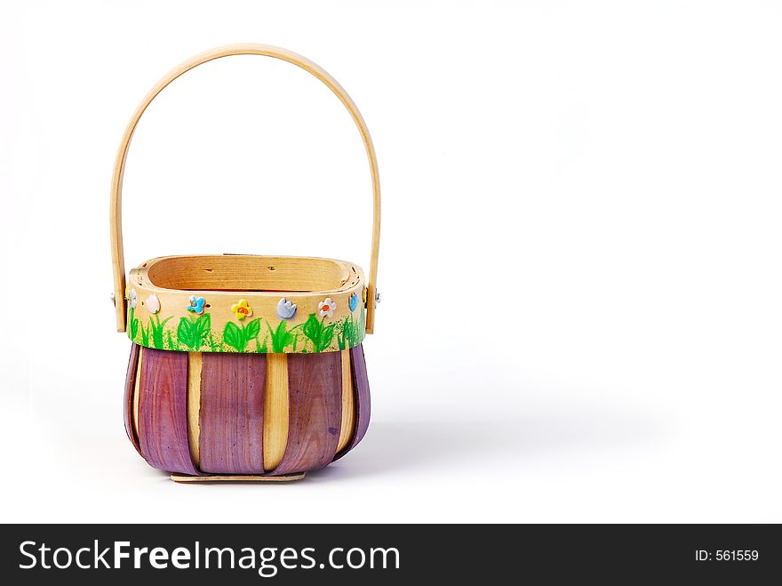 Purple decorated wooden basket isolated on white. Purple decorated wooden basket isolated on white.