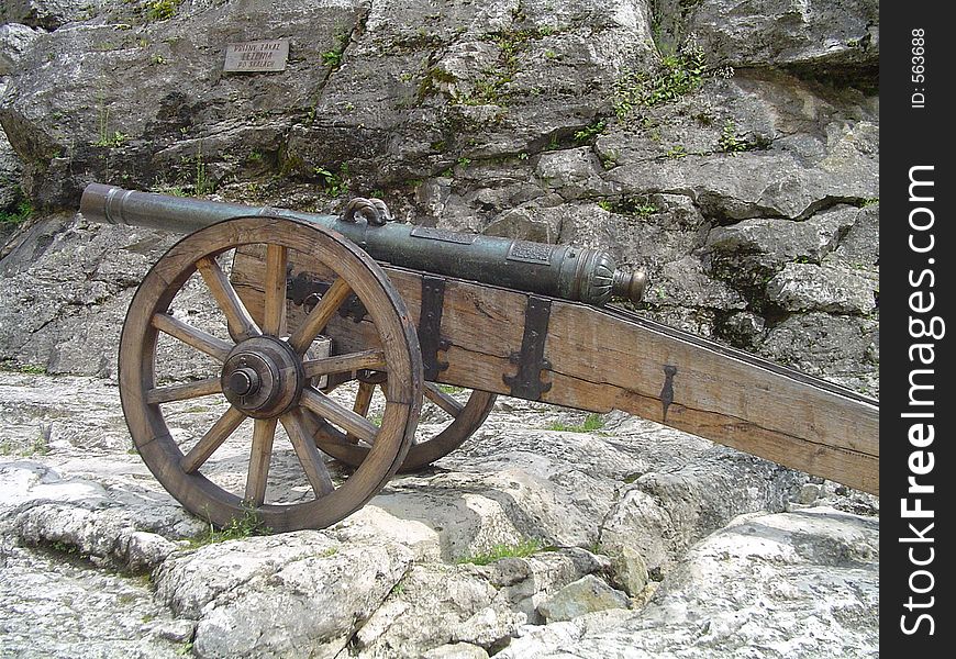 Vintage shellgun on rocks in Slovakia