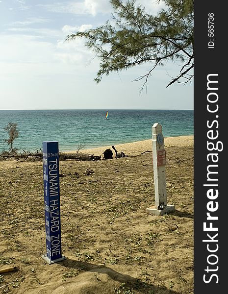 Tsunami hazard zone beach in thailand