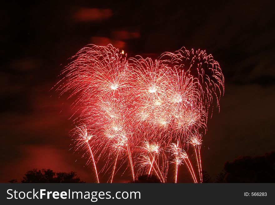 Red fireworks at the annual Skyshow in Adelaide, South Australia. Red fireworks at the annual Skyshow in Adelaide, South Australia.