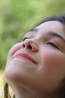 Young Woman Happy Smile  Daydreaming Looking Up Royalty Free Stock Photo