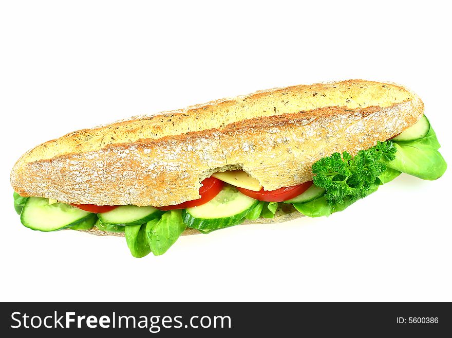 Big bitten sandwich on white background