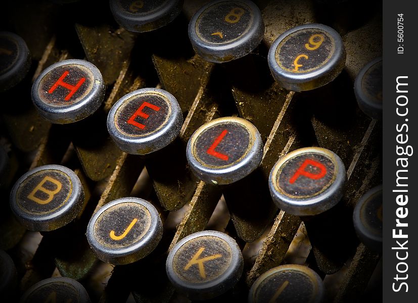 Close up on old help typewriter keys