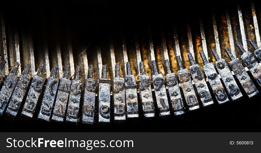 Close up on vintage typewriter keys