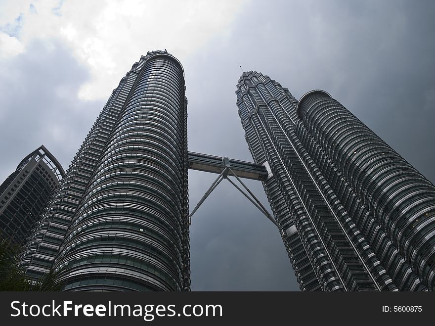 The Kuala Lumpur twin towers on a cloudy day