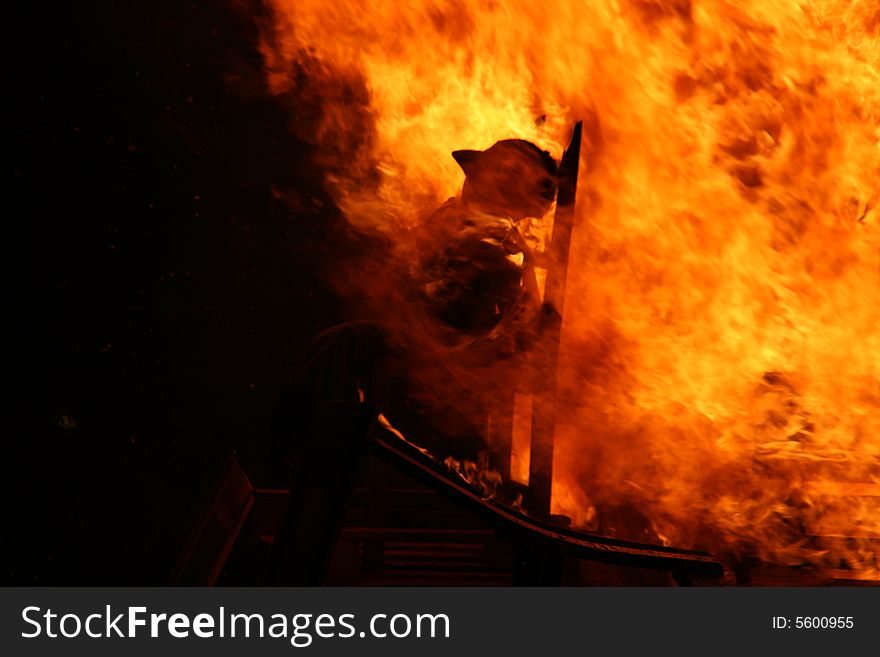 Celebration of st joan, a burning man on flames