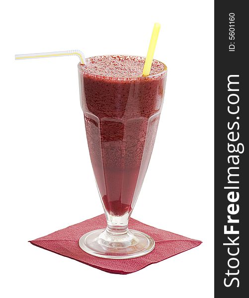 Cocktail from different fresh berries with two straws