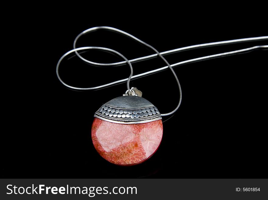 Red coral pingent and silver necklace. Red coral pingent and silver necklace