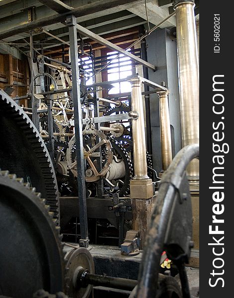 Clock work of a tower in Bruge