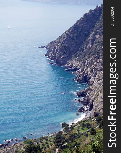 Blue sea in the Cinque Terre in Liguria, Italy. Cinque Terre is humanity's world patrimony.