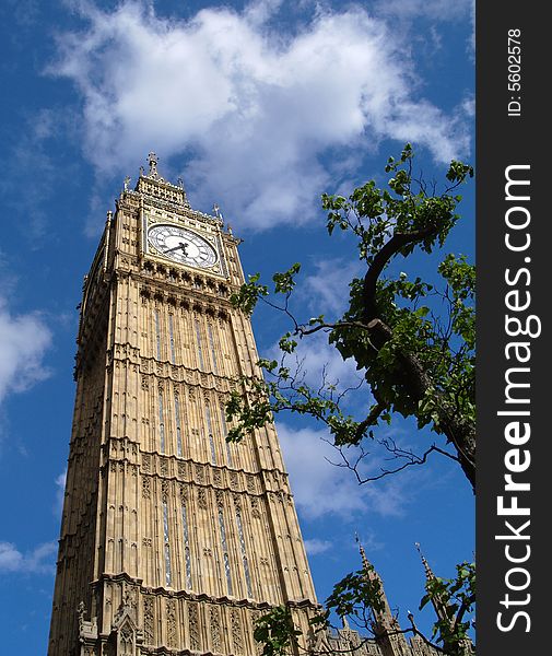 Looking up at the tower and clock of Big Ben in London Westminster. Looking up at the tower and clock of Big Ben in London Westminster.