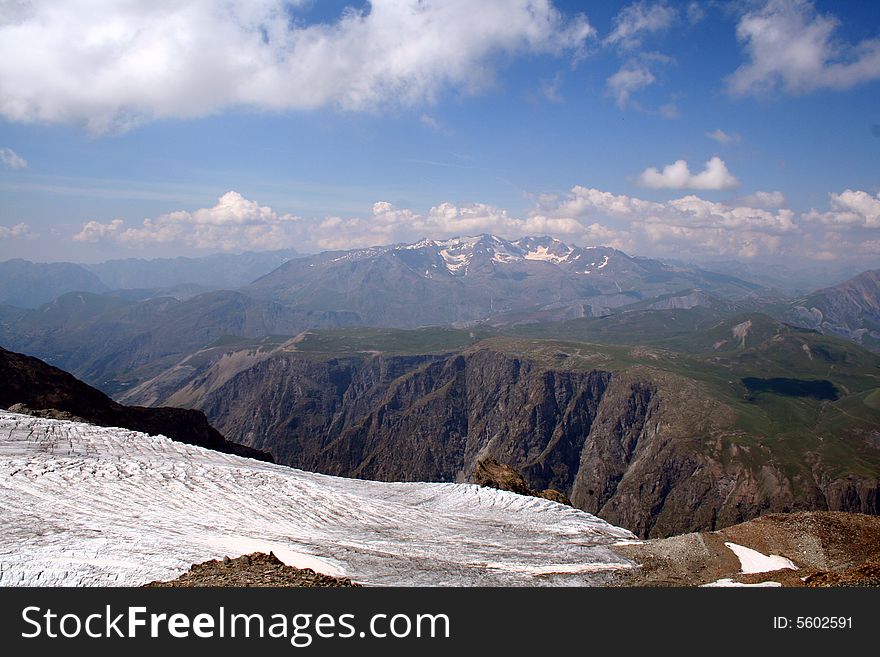 View of mont blanc from glacier in the alps