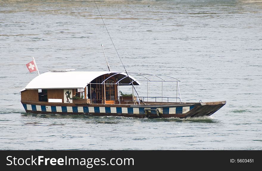 Historc Ferry \Vogel Gryff\ crossing the Rhine. Historc Ferry \Vogel Gryff\ crossing the Rhine