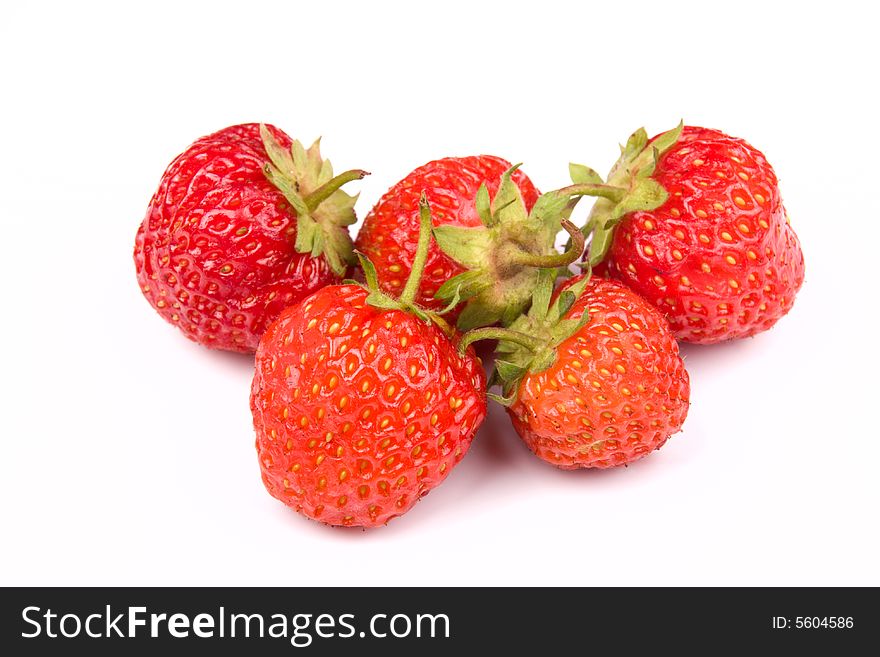 Red fresh strawberries isolated on white background
