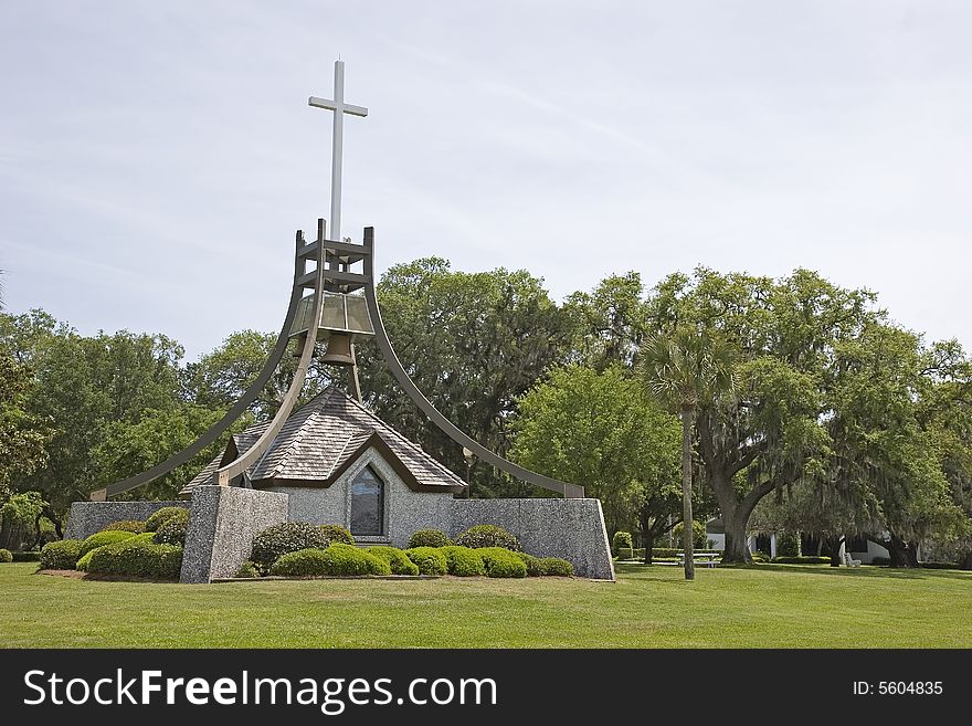 Church bells and a park at a public park. Church bells and a park at a public park