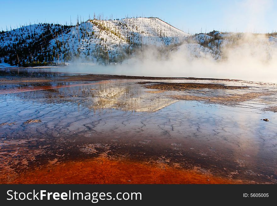 The Grand Prismatic Springs of Midway Geyser Basin, Yellowstone National Park.