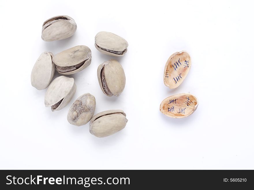 Good salted pistachio at white background