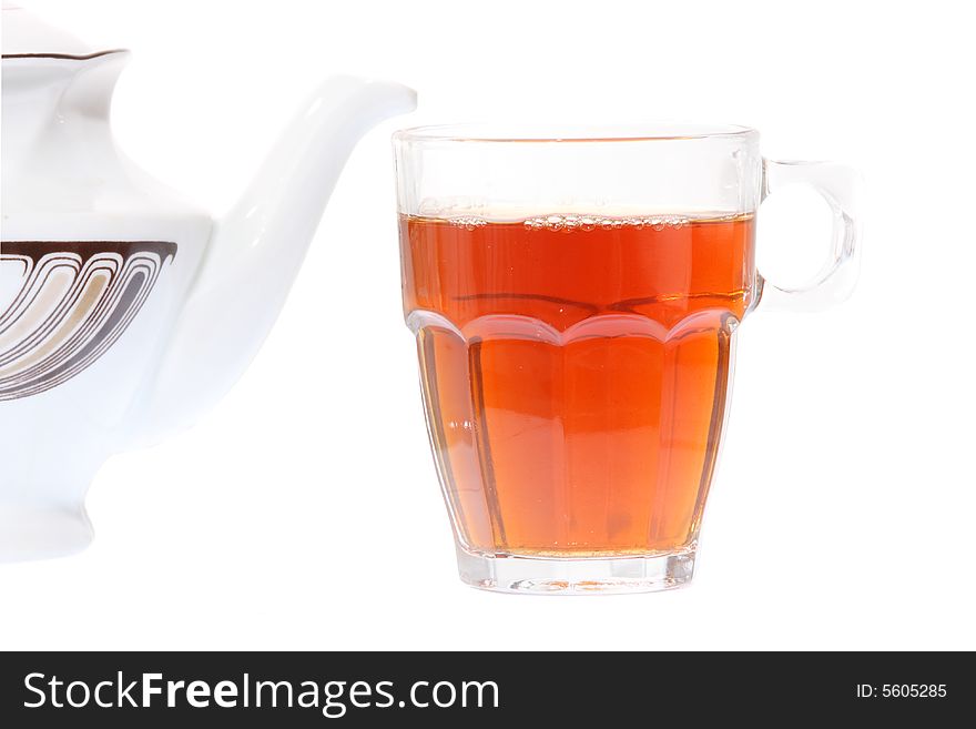 Cup of tea and teapot isolated