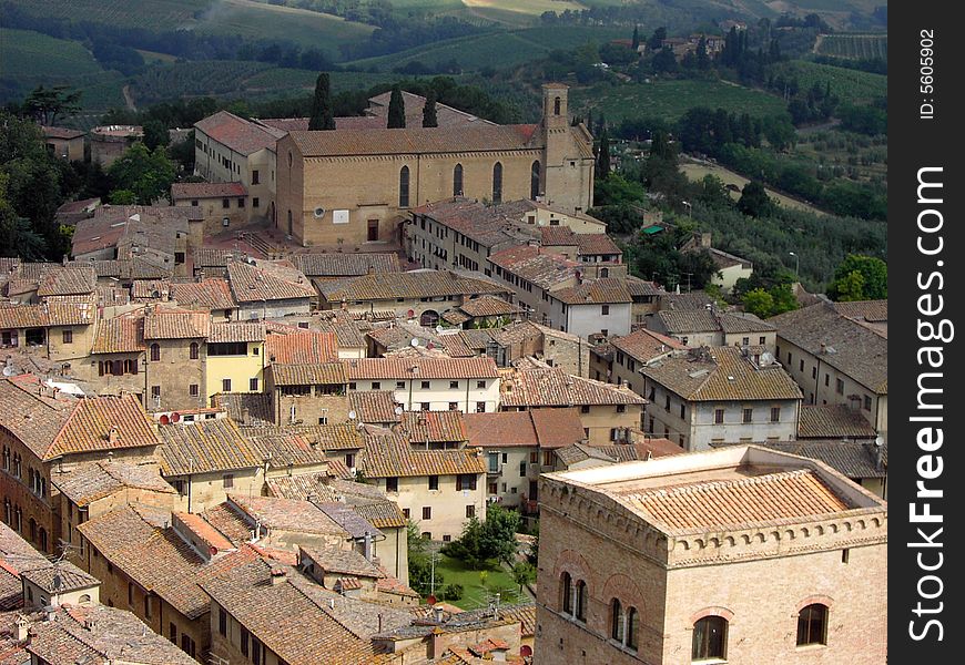 View of the town of San Gimignano to the north, taken from one of its famous towers