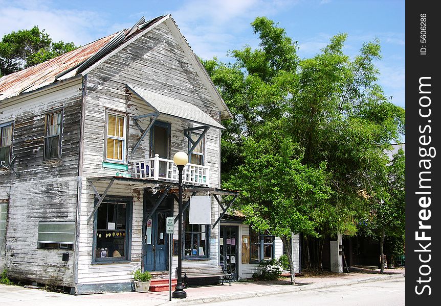 The old shop house on Cocoa Village town street, Florida.