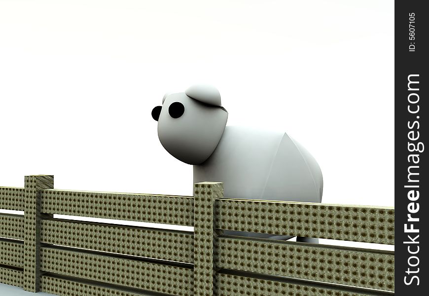 A cartoon version of a sheep behind a fence. A cartoon version of a sheep behind a fence.