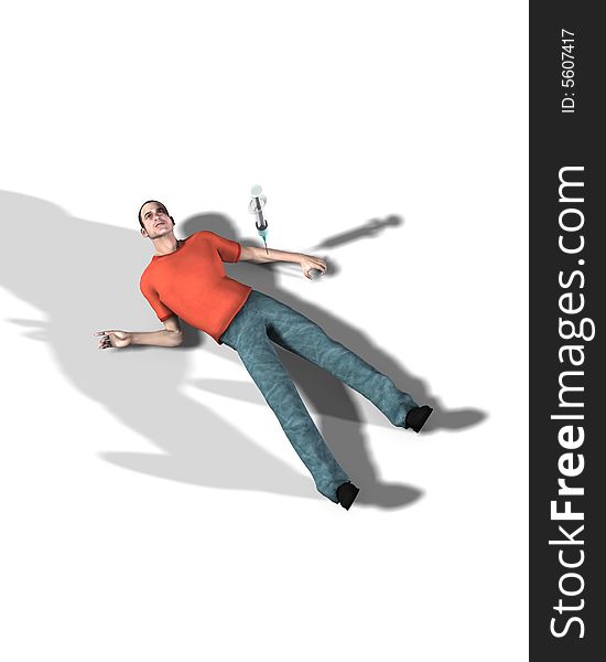 A conceptual image showing a man who has died from a drug overdose. A conceptual image showing a man who has died from a drug overdose