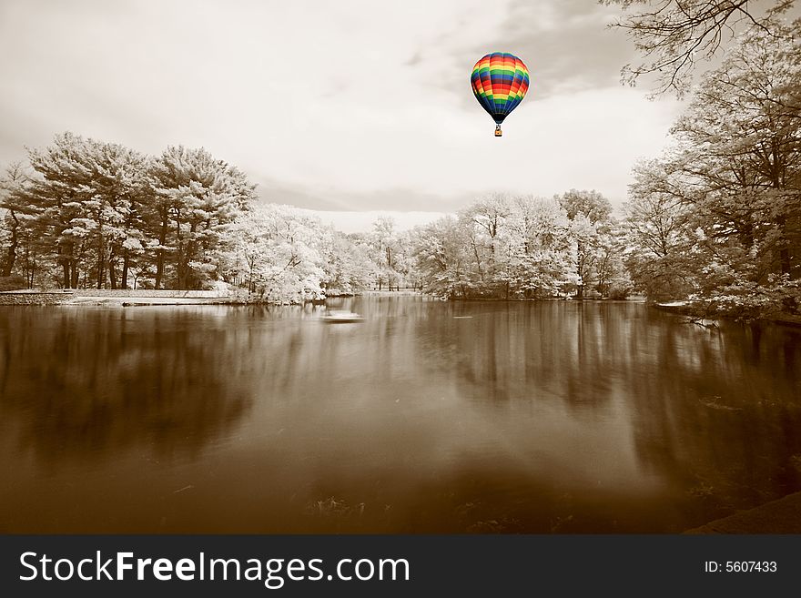 The infrared dreamy scenery  of  a park in New Jersey