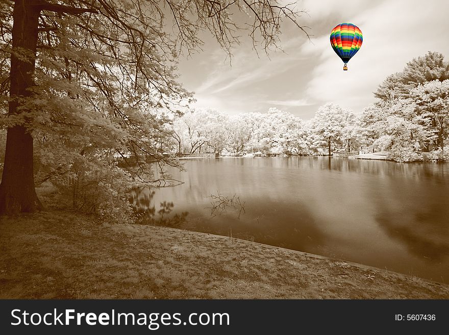 The infrared dreamy scenery  of  a park in New Jersey