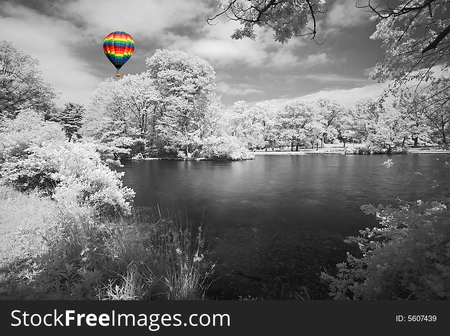 The infrared dreamy scenery  of  a park in New Jersey