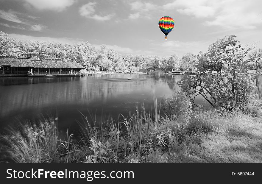 The infrared dreamy scenery of a park in New Jersey