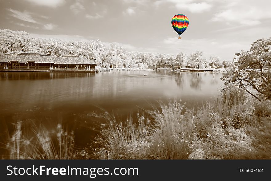 The infrared dreamy scenery  of  a park in New Jersey