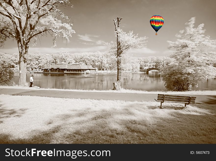 The infrared dreamy scenery  of  a park in New Jersey