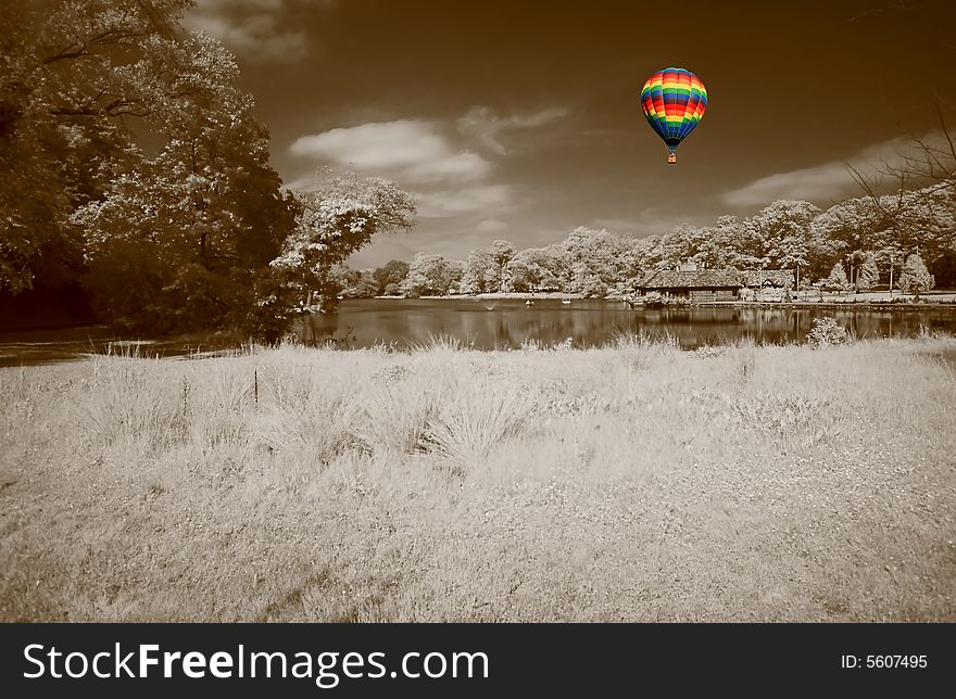 The infrared dreamy scenery  of  a park in New Jersey