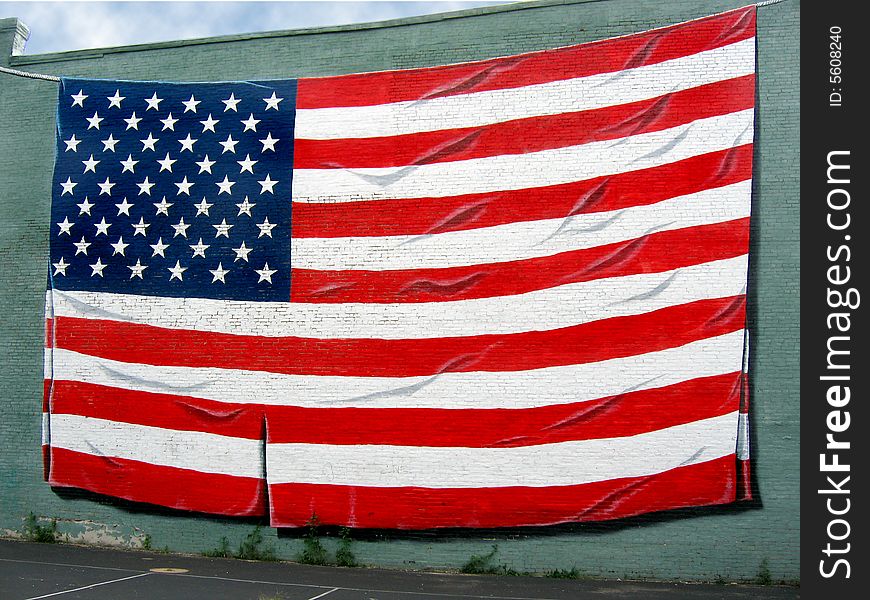 Painted American Flag on side of building