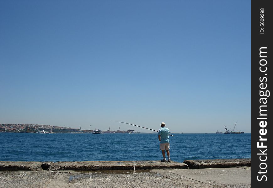 Fishing In Istanbul On The Banks Of Bosphorus