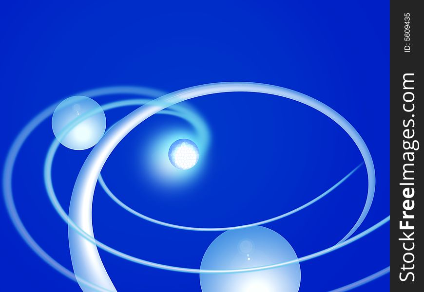 Abstract blue background. Two blue line and light ball. Abstract blue background. Two blue line and light ball