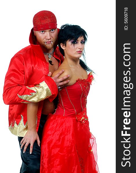 The strong man and the passionate woman on a white background